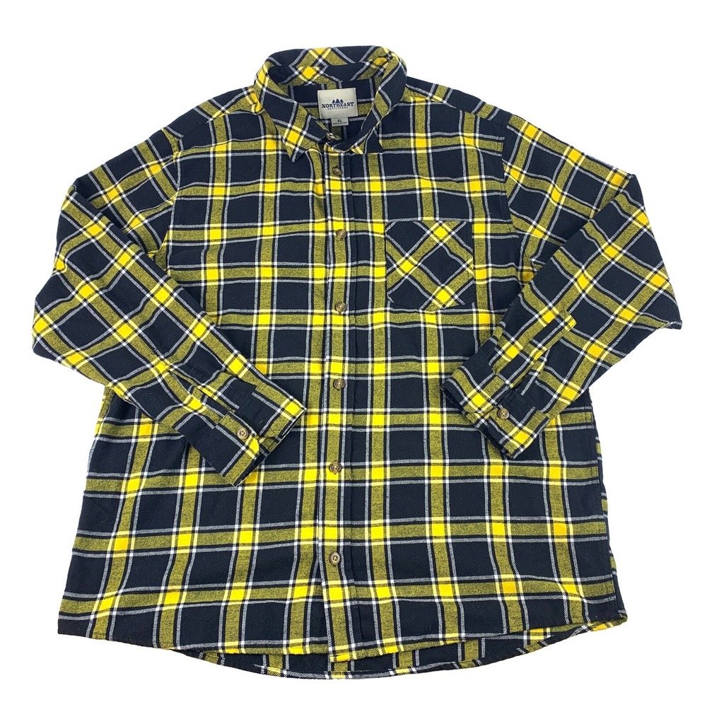 Northeast Outfitters Plaid Flannel Button Down Mens XL Yellow Black Punk‎ Grunge